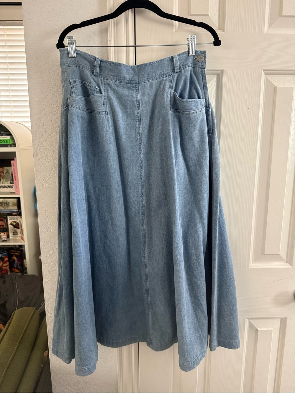 Vintage Light Wash Denim A-Line Maxi Skirt